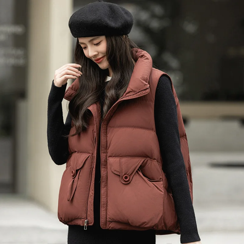 レディース ダックダウンベスト 半袖 パファージャケット 春秋 ファッション ベスト 女性用 フード付きジャケット VT-355