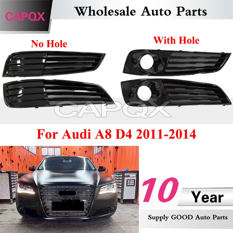 CAPQX 1pair Front Bumper Fog Light Grille Racing Grille with ACC Set For Audi A8 D4 2011-2014 All Black Foglight Frame