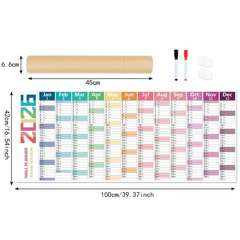 42x100cm 2026 영어 달력 창의적인 노트 대형 사이즈 달력 두꺼운 종이 할 일 목록 12개월 달력 학교용