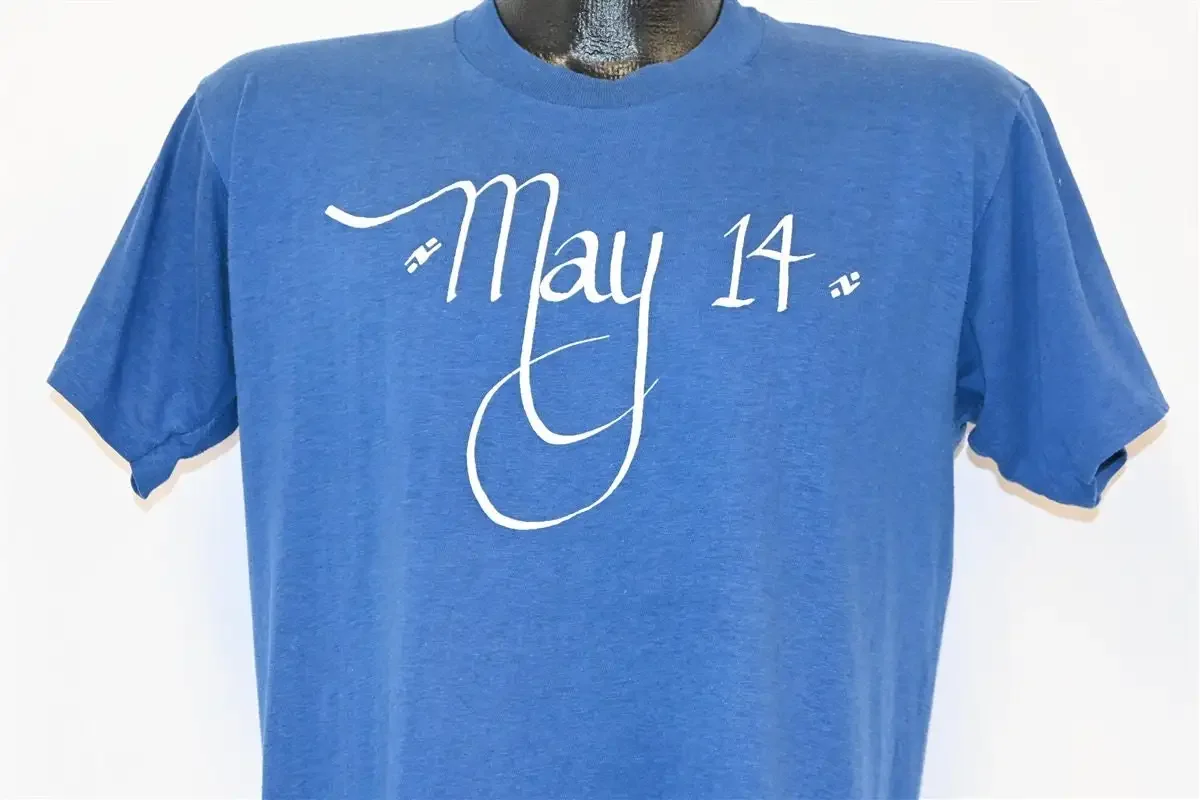 80s May 14th Fourteenth Calendar Date Blue Soft T Shirt Large