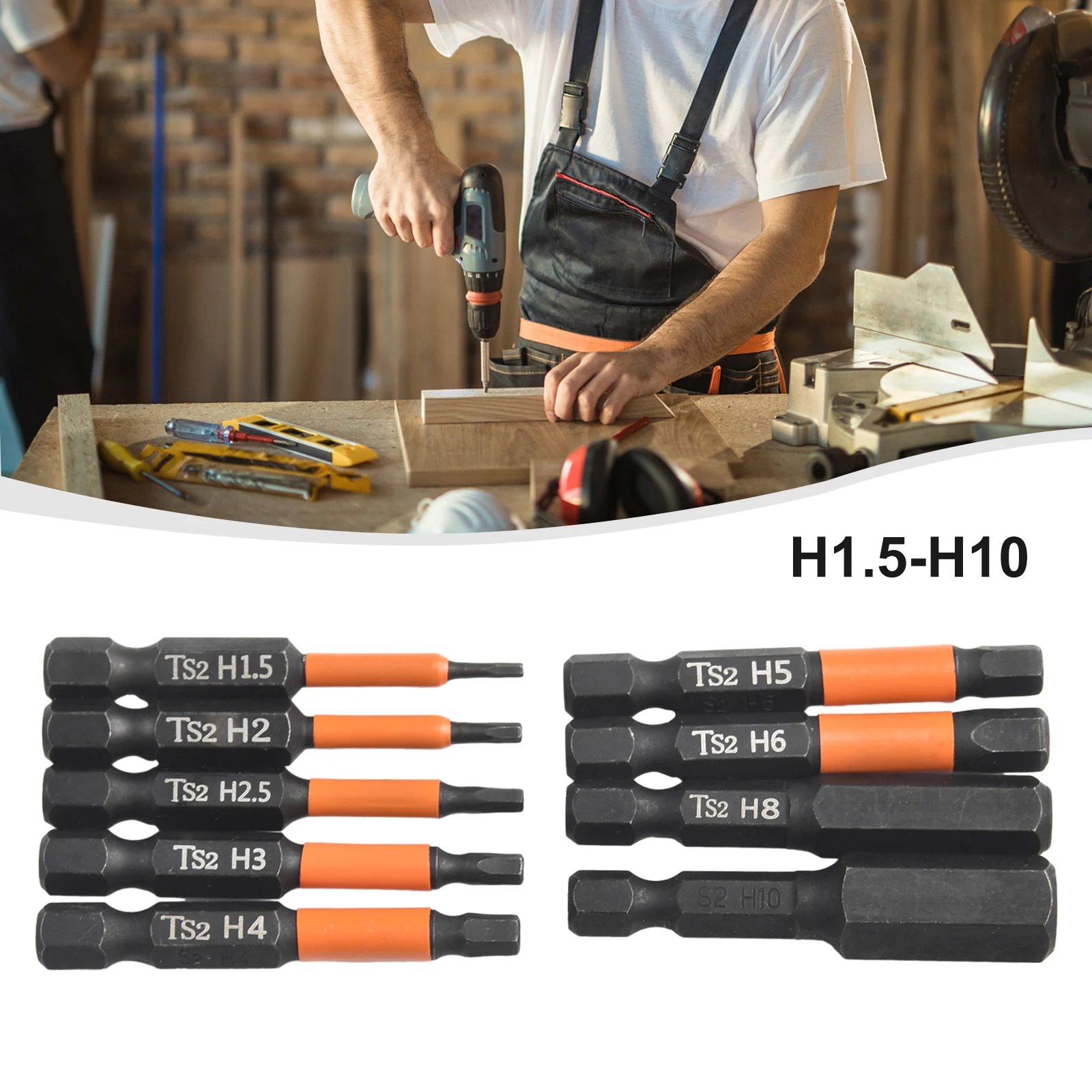 

None Electric Screwdriver Screwdriver Bits DIY Home Projects 9pcs Set H1.5-H10 Hex Screwdriver Bit Hex Shank Orange Power Drill