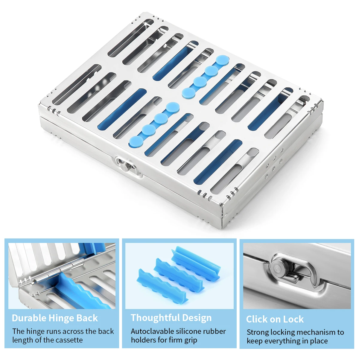 Azdent Dental Sterilization Rack Surgical Autoclavable Sterilization Box Dental Cassette File Burs Disinfection Tray Lab Tools