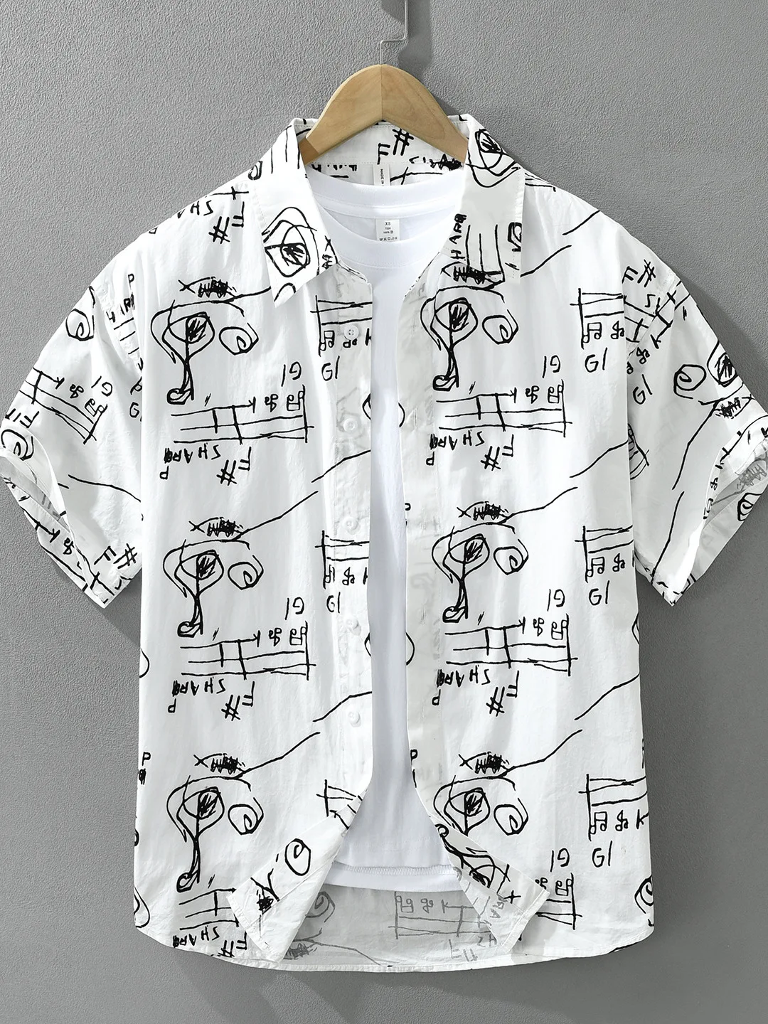 

Customized Trendy Short Sleeve Cotton Casual Shirt Loose Fit Turn-down Collar Men's Summer New Style Graffiti Print Loose Shirt