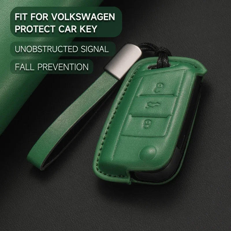 

Leather Car Key Cover Case Protection Shell KeychainFor VW Volkswagen GTI Golf 7 MK2 MK7 Polo Tiguan T-Cross T-Roc touran