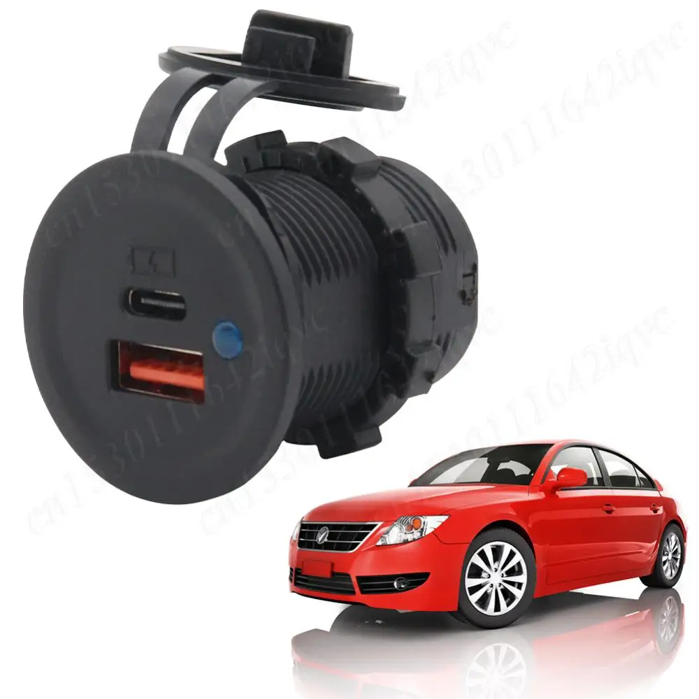 DC 10-28V Power Outlet with Cover PD Type C + QC 3.0 Car Charger Adapter Dual Ports Car Socket for Vehicle Boat Truck Motorcycle