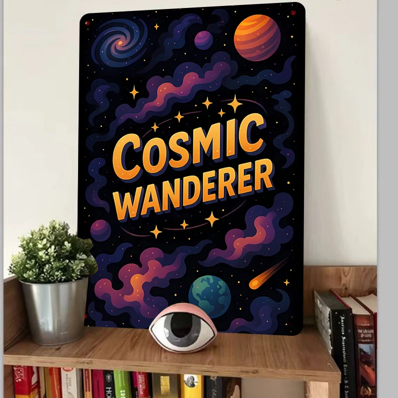 Cosmic Wanderer Custom Metal Tin Sign Interstellar Nebula Planet Wall Art Decor for Home Living Room