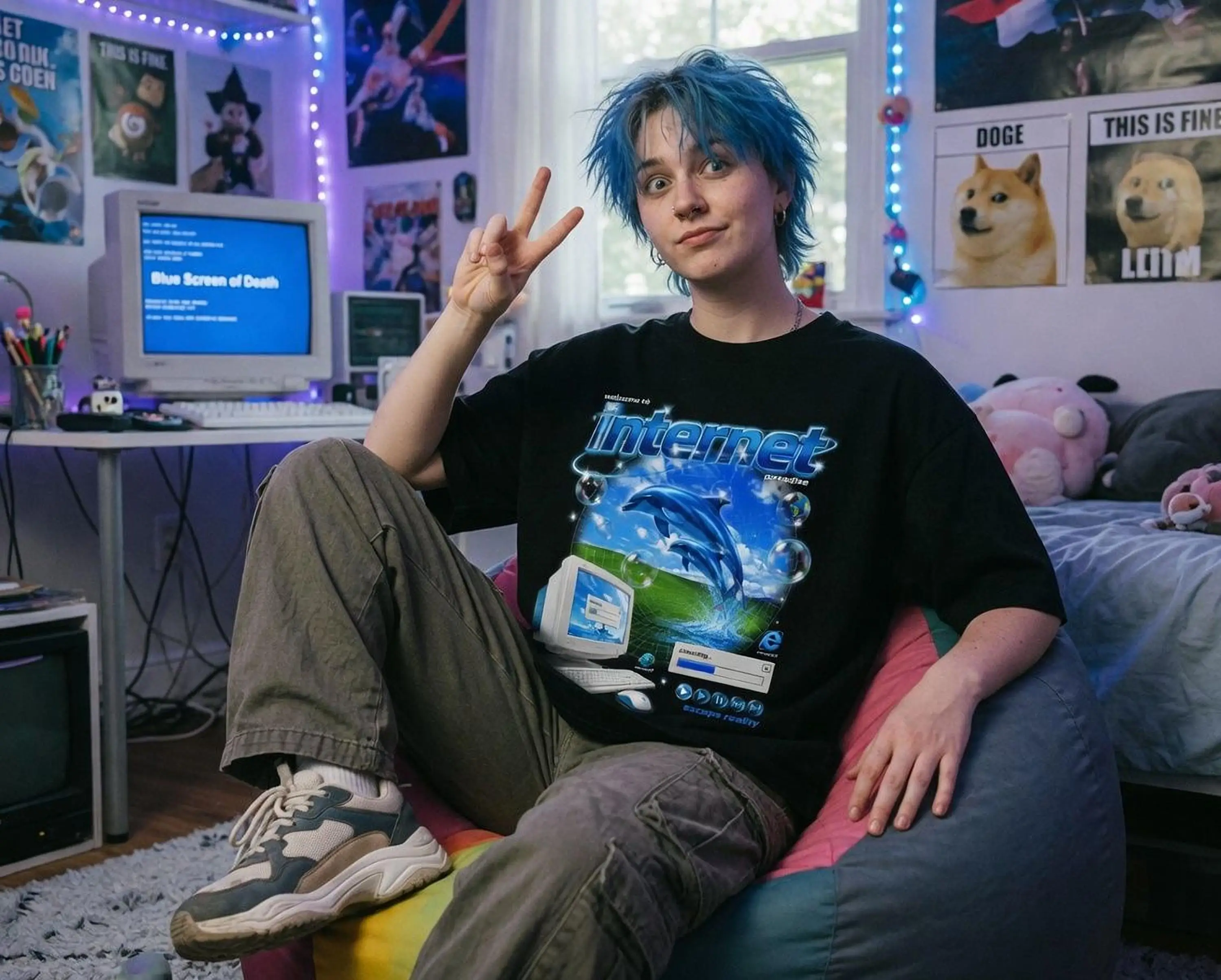 Frutiger Aero T-Shirt, Y2K Webcore Graphic Tee, Internet Paradise Dolphin Shirt, Retro Futuristic Vaporwave Aesthetic