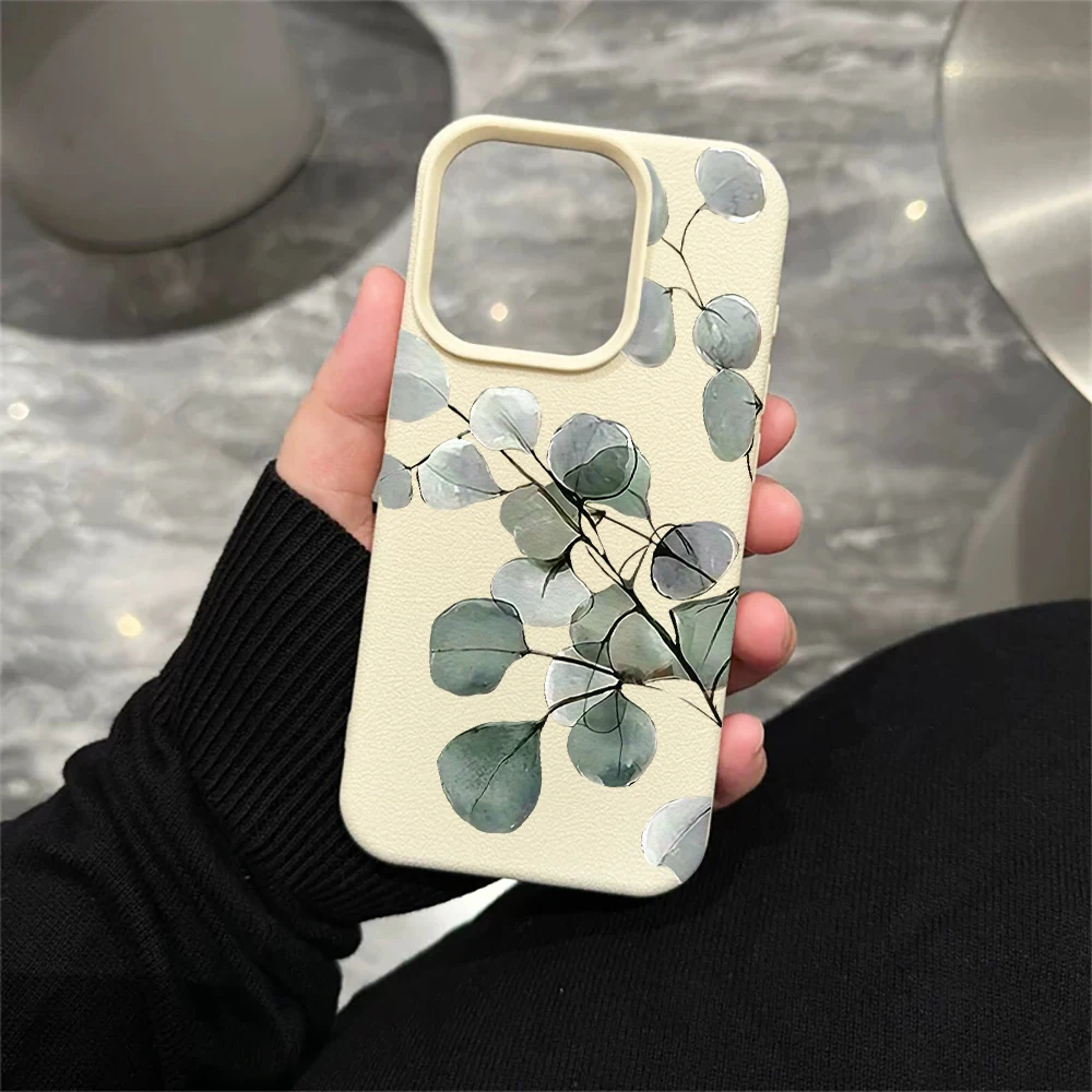 Eukalyptusblatt-Handyhülle für iPhone 17 16 15 14 13 12 Pro Max 16 15 14 Plus 17 16 15 14 13 12 Pro 17Air Silikon-Matt-Hülle – Detail 5