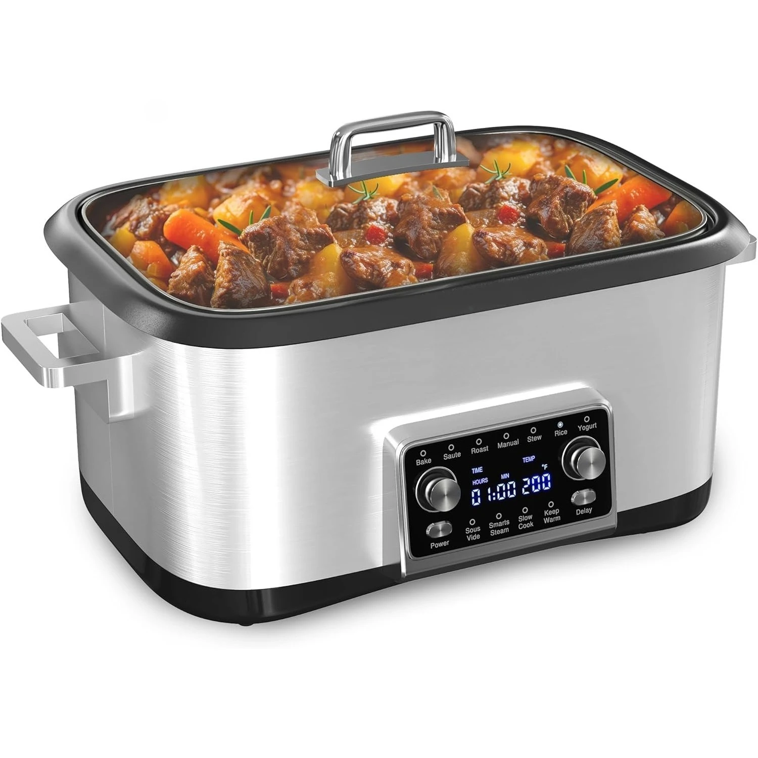 فرن شواء للطباخ البطيء سعة 8 لتر من Sunvivi، مؤقت رقمي لتدفئة الطعام متعدد الطبخ قابل للبرمجة 12 في 1، تحكم في درجة الحرارة