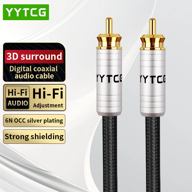 YYTCG HiFi Digital Audio Coaxial Cable 6N OCC Silver Plated 75ΩHigh end Rca to Rca Stereo Cable Speaker Hifi Subwoofer Cable