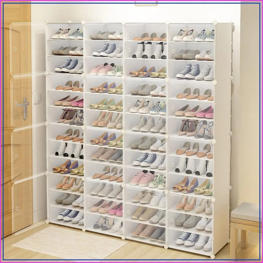 96 Shoe Rack Organizer 12-Tier Stackable Modular Clear Shoe Boxes for Heels Boots Slippers