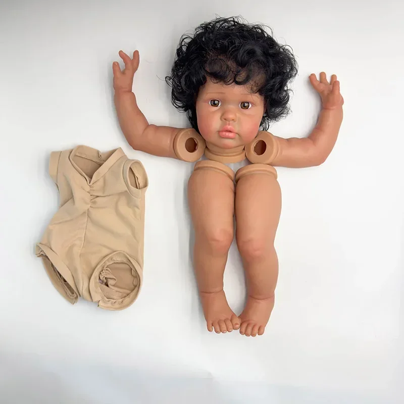 23inch Reborn Doll Kit Ellie in Dark Skin Black Curly Hair Unfinished Reborn Doll Parts with Body and Eyes muñecas Kit Reborn