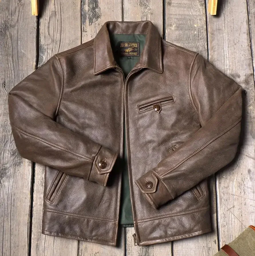 LNY Shop Best.Men Vintage Brown 1940s genuine leather jacket.Italian Luxury cowhide coat.quality slim fit natural cloth