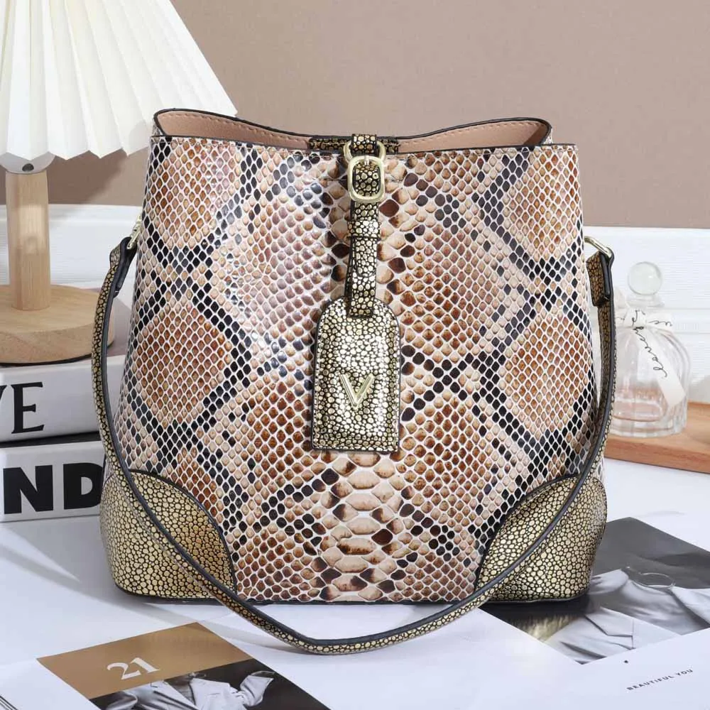 Women Top-Handle Bags Snake Pattern Bucket  Luxury Designer Single Shoulder Crossbody  Purses and Handbags