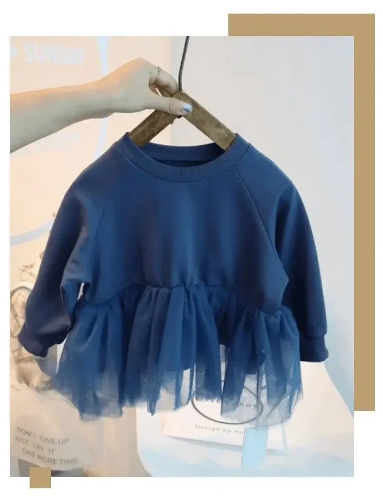 Sweatshirts O-neck Collar A-line Lace Pullover Cotton Solid Soft Simple Clean Fashion Casual Comfortable Autumn Girls Kids