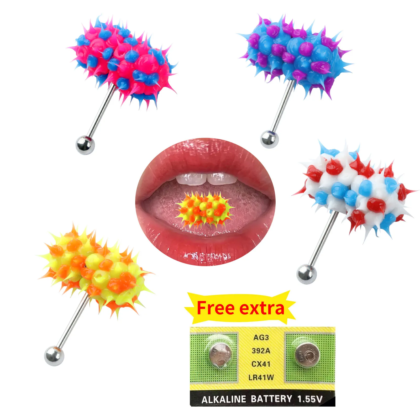 1pc Hypoallergenic Vibrating Silicone Tongue Ring - Stainless Steel Massage Piercing, Stimulating Body Jewelry for Adults