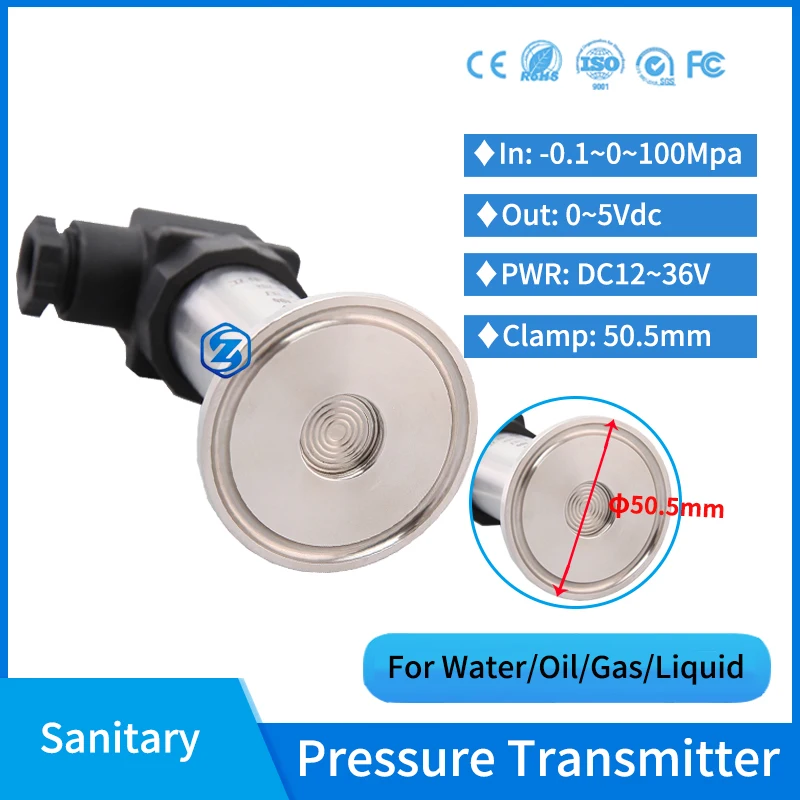 IP65 Food Medicine Industry Sanitary Pressure Sensor SS304 Tri-Clamp 50.5mm for Wine Beer 0-5v Hygienic Pressure Transmitter