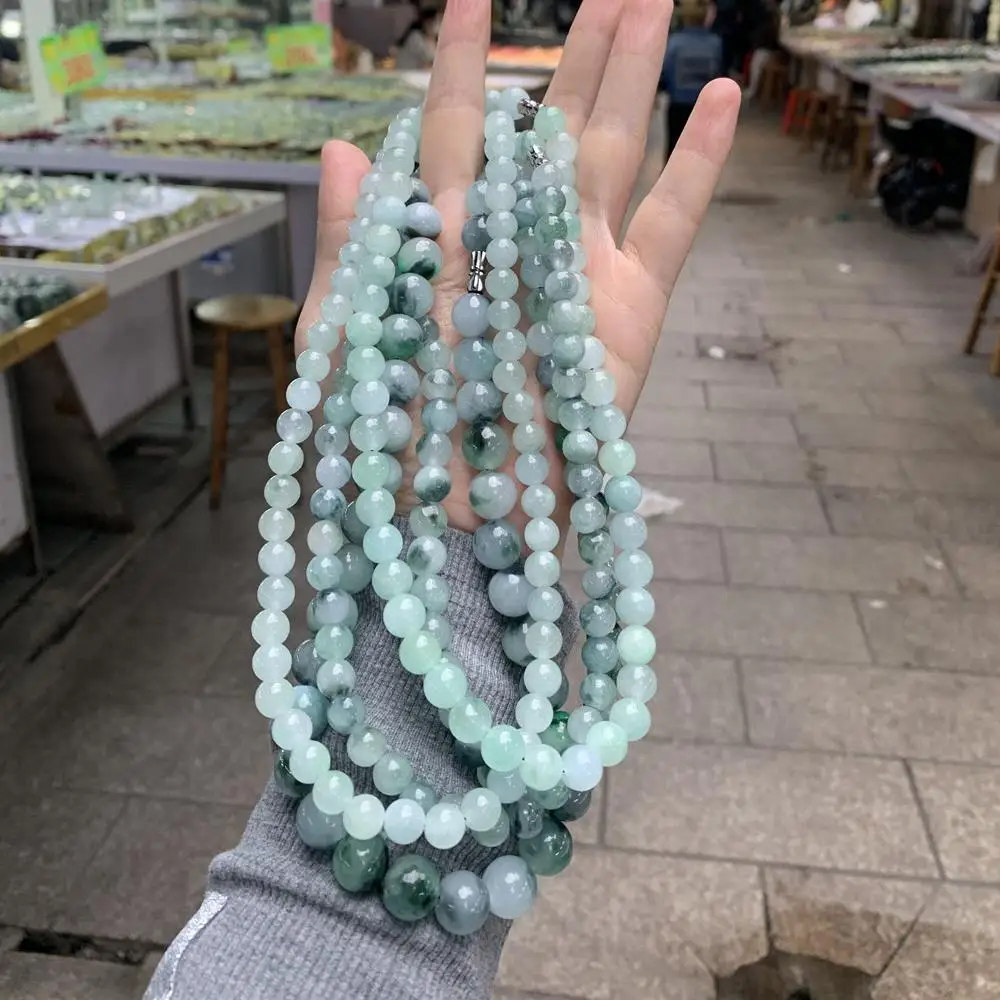 

High Quality Myanmar Bruma Natural Green Violet Jade Bead Jadeite Necklace For Women Stone Beaded Necklace Jewelry