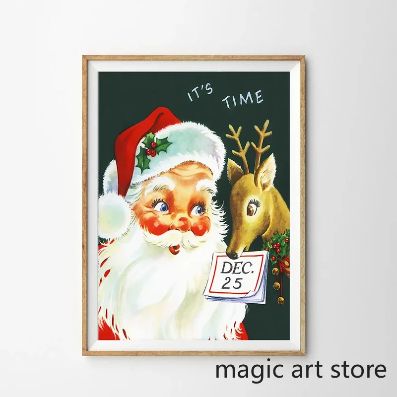 Christmas Holiday Art Posters Santa Claus Snowman with Gifts Aniaml Deer Canvas Painting Wall Prints Pictures Home Decor Cuadros