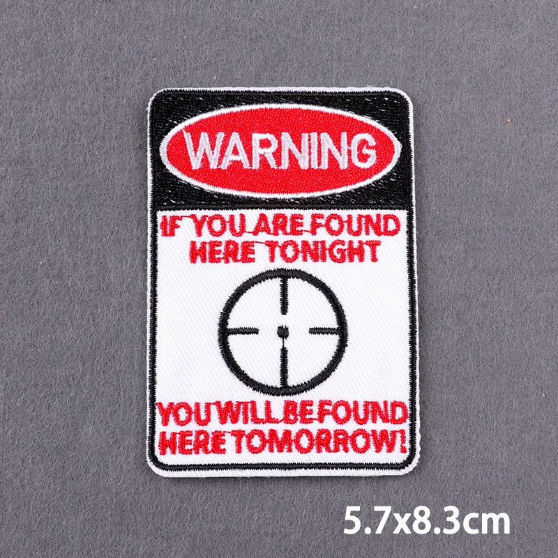 Danger Warning Sign Patch Iron On Patches For Clothing DIY Embroidered Patches On Clothes Sewing Applique Fusible Patch