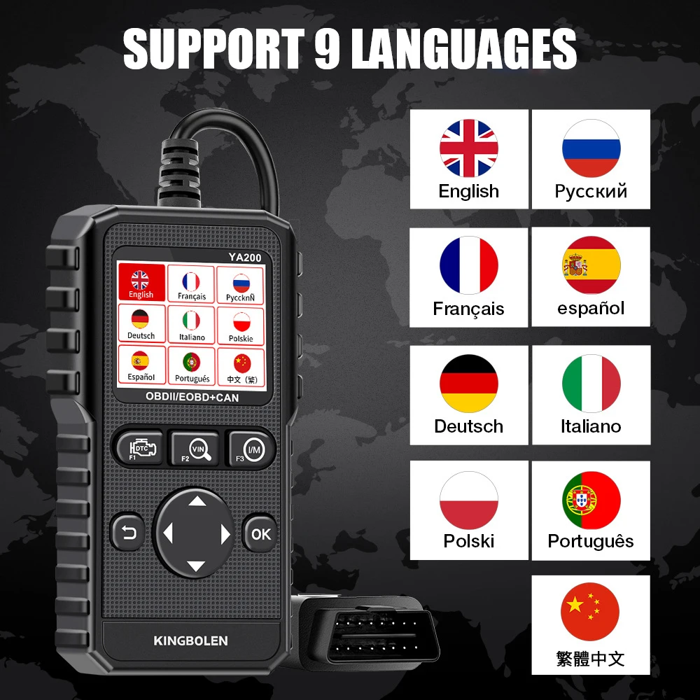 YA200 alat diagnostik pemindai OBD2 DTC, alat pembaca kode sistem mesin otomatis Gratis seumur hidup otomotif profesional