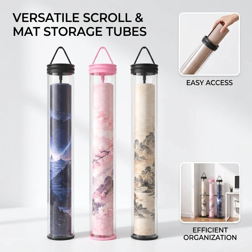 Black 33.5-Inch Mahjong Mat Storage Bag Toy with Transparent Tube Top Zipper Buckle Roll up Organizer for Items