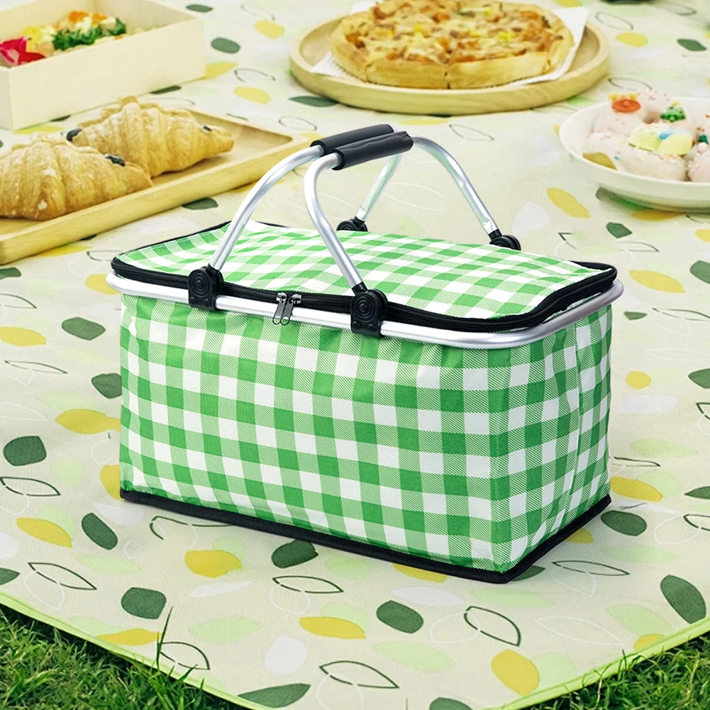 30L Camping Picnic Basket Waterproof Foil Folding Cooler Bag Keep Fresh Lunch Box Basket Food Carrier for Camping Picnic Travel