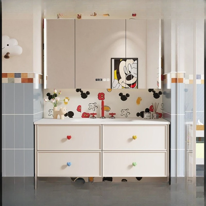 

French Cream Wind Dopamine Bathroom Cabinet Combination Ceramic Integrated Basin Toilet Corian Washstand Washbasin