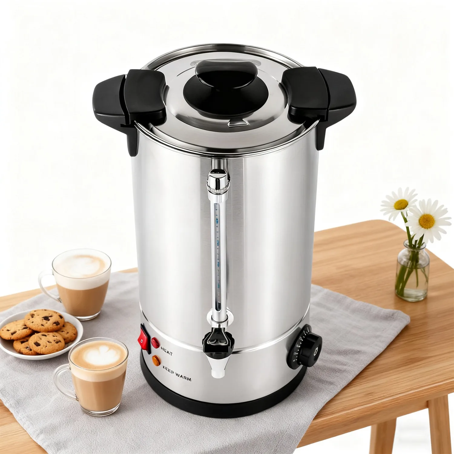 

Commercial 304 Stainless Steel Coffee Urn, 950W Large Capacity Coffee Maker with Plastic Filter Coffee Dispenser Double-Layer Barrel Wall Keep Heat Beverage Dispenser, 10L, US Standard