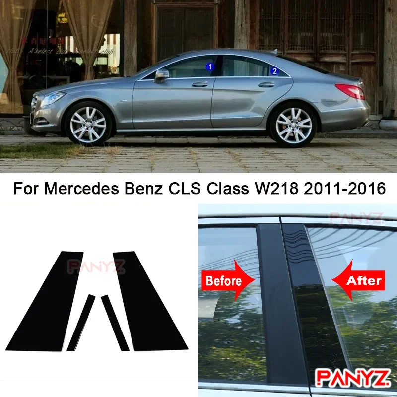 Car PC Material Pillar Post Cover Door Trim Window Molding Stickers Plate Accessories Decor For Benz CLS Class W218 2011-2016