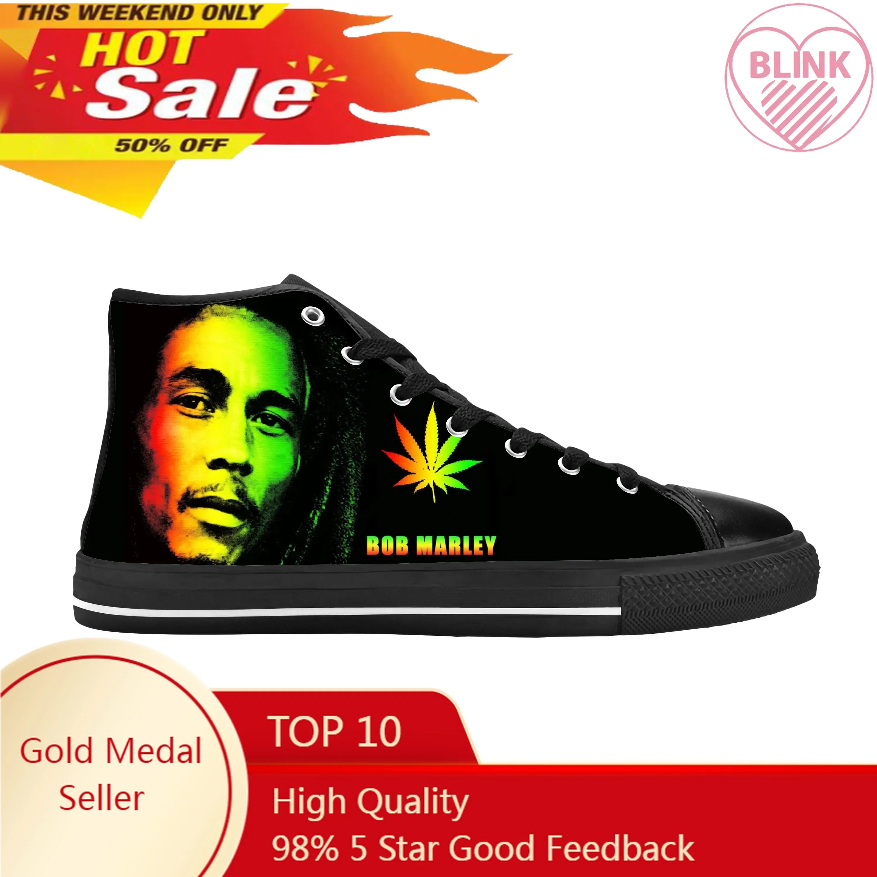 

Legend Bob Marley Reggae Rasta Music Rock Fashion Casual Cloth Shoes High Top Comfortable Breathable 3D Print Men Women Sneakers