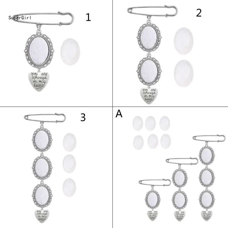 Wedding Bouquet Photo Charm DIY Pin Brooch Making Lacy Frame Charm Oval Picture Frame with Pendant for Holiday Heart