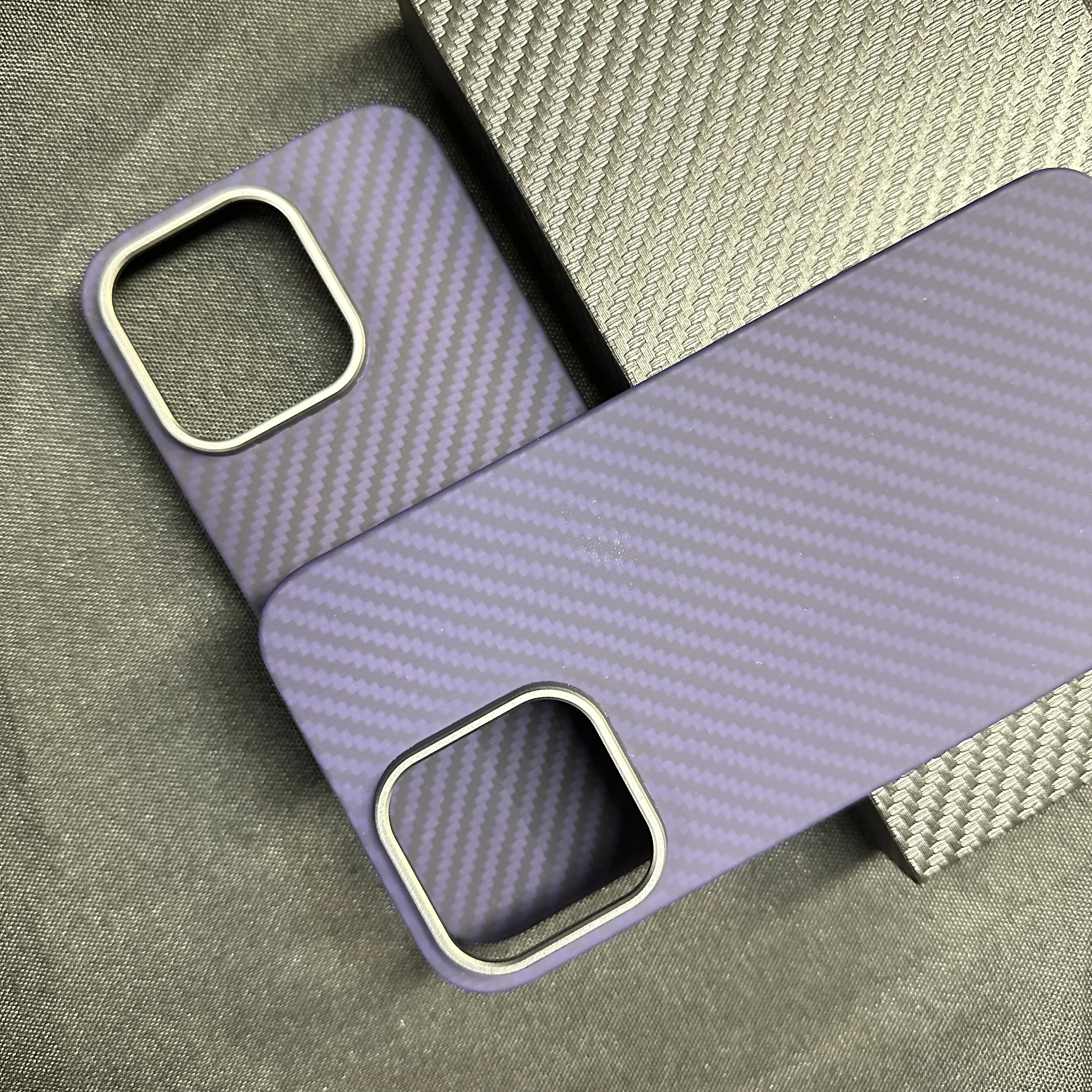 ACC-Carbon Fiber Phone Case for iPhone 14 Pro Max, Dark Purple Color, Magsafe, Super-thin Cases, Aramid Fiber Cover