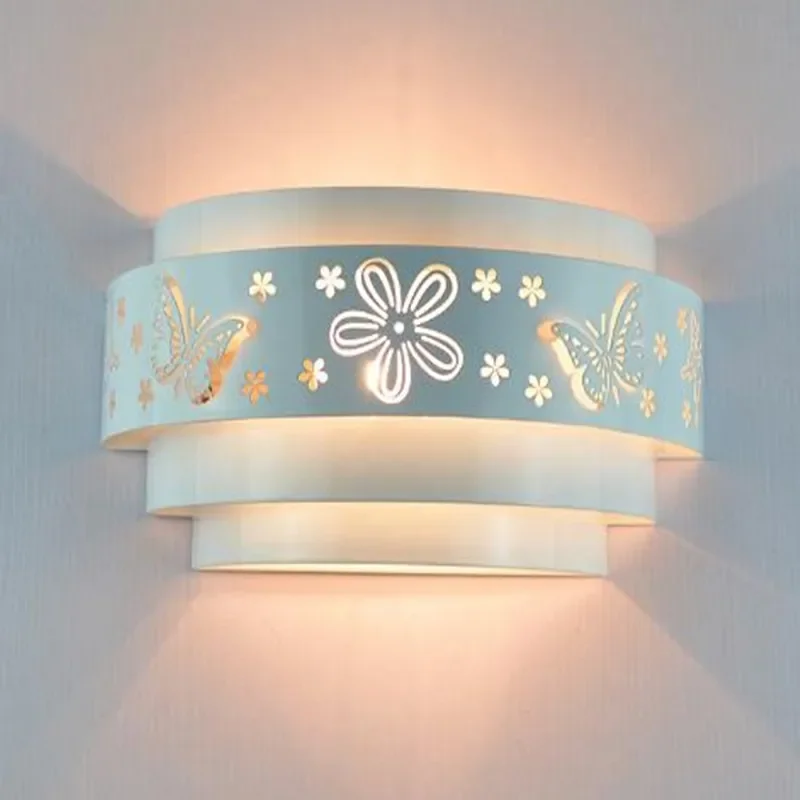 

Morden wall lamps Minimalist butterfly flower carved LED E27 Wall light,white stereoscopic Iron cover mirror front /bedroom kits