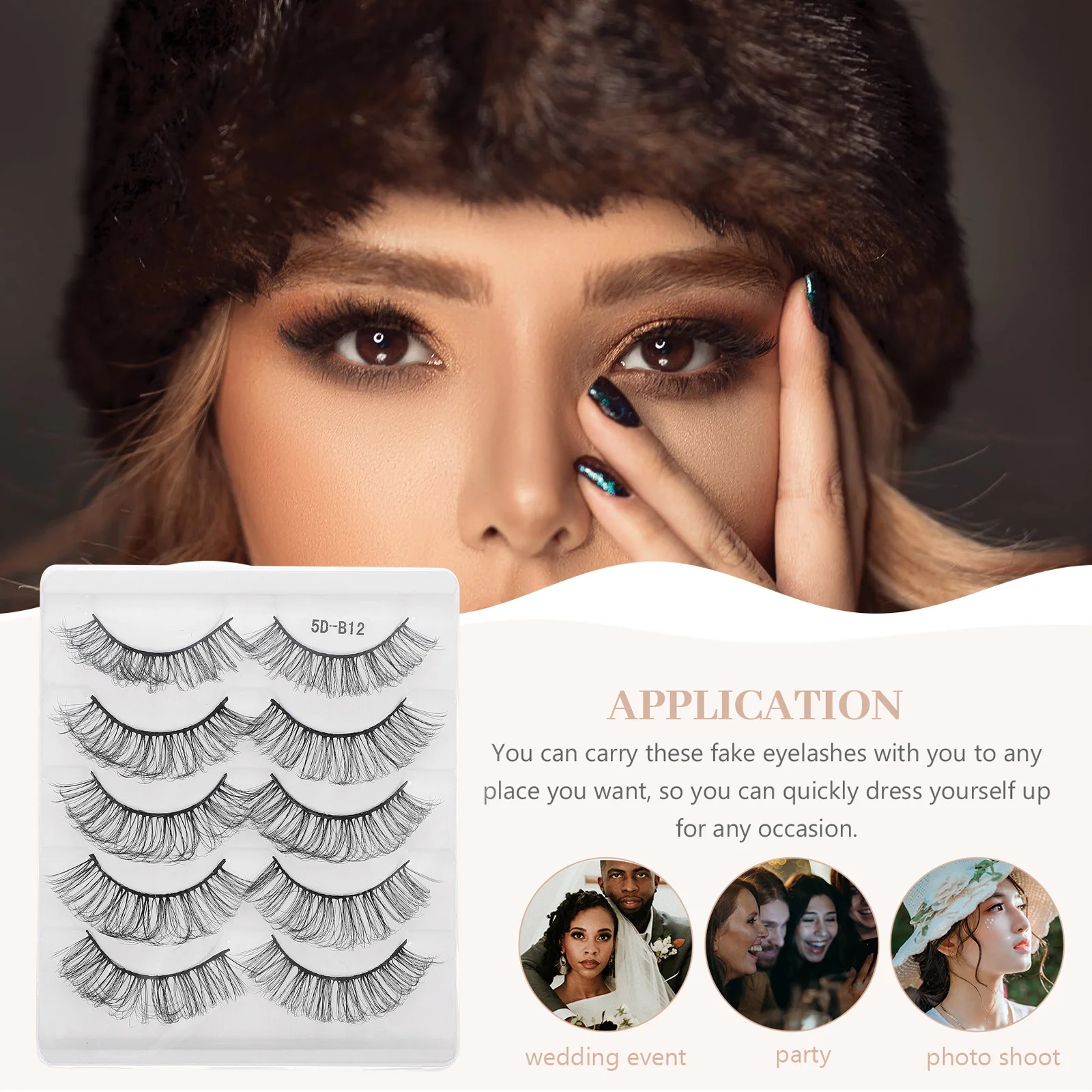 

5Pairs False Eyelashes Natural Look Long Reusable Lashes Party Wedding Photo Makeup Supplies Lash Extensions Fake Eyelashes