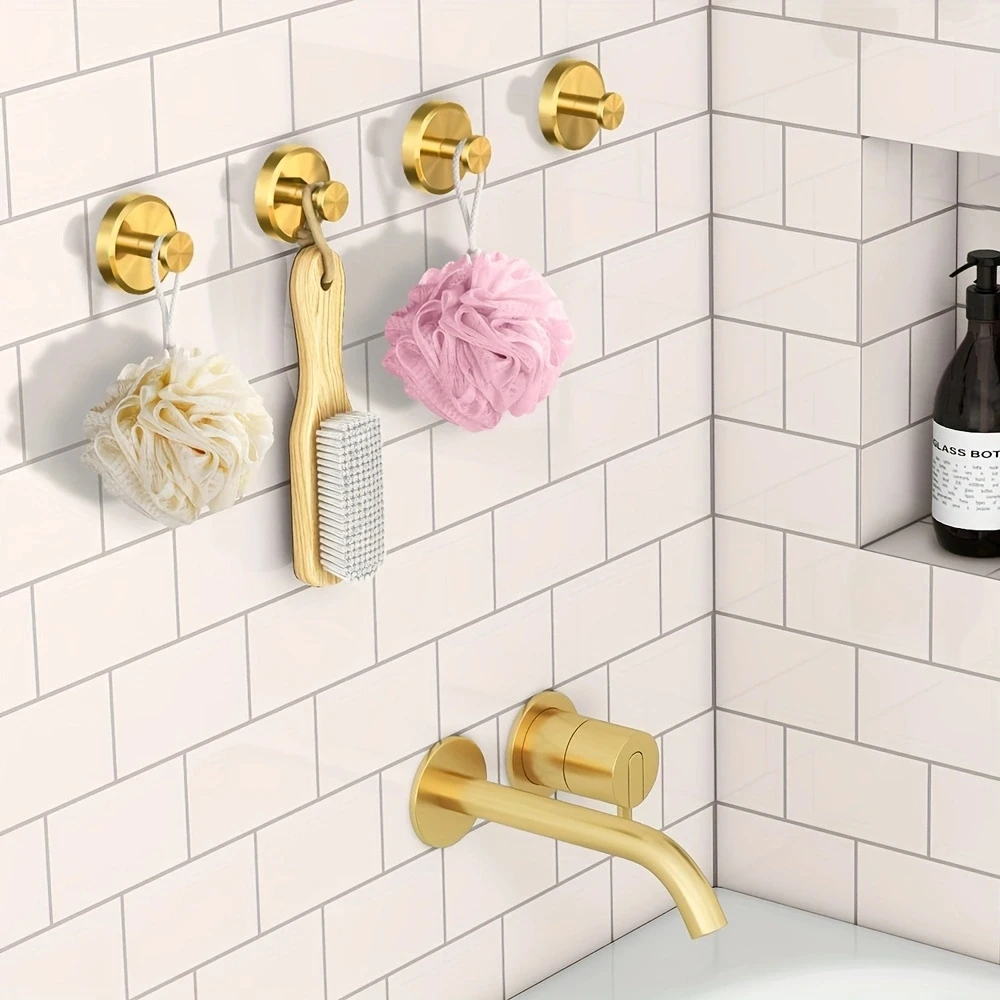 خطافات أكواب شفط ذهبية - مقاومة للماء، سهلة التركيب للاستحمام والحمام والمطبخ والمزيد - تحمل ما يصل إلى 15 رطلاً - مثالية للمناشف #4