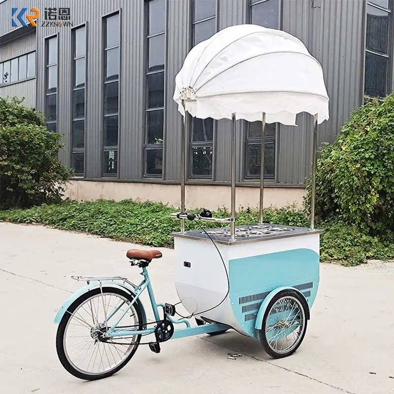 OEM Mobile Bike Food Cart Design Vending Cart With Wheels Outdoor Ice Cream Display Cabinet