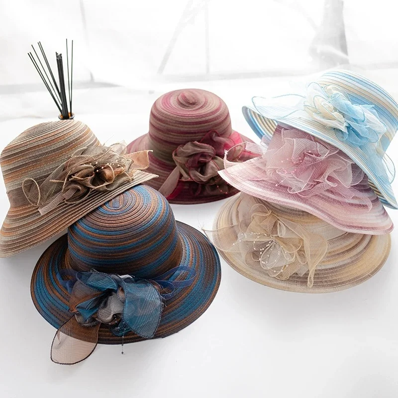 Women's Sun Hat, UV Protection, Casual, for Middle-aged and Elderly Women, Gradient-coloured, Rounded Crown, Mum's Hat
