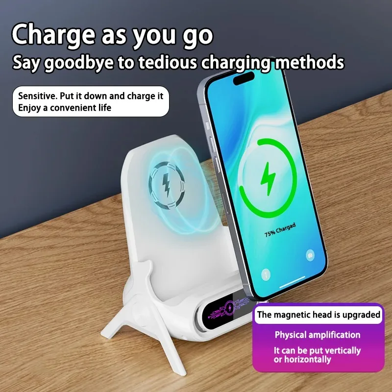 Universal Fast Wireless Charging Stand for Office Chair Desk Landscape Portrait Auto Sensor Amplified Audio for Any Smartphone