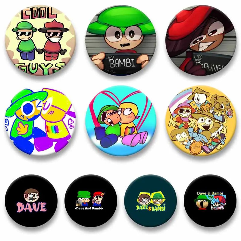 Dave Bambi Game Character Soft Button Pins Funny Cartoon Figure Brooch Round Badge Bag Clothes Accessories Boys Girls Kids Gifts