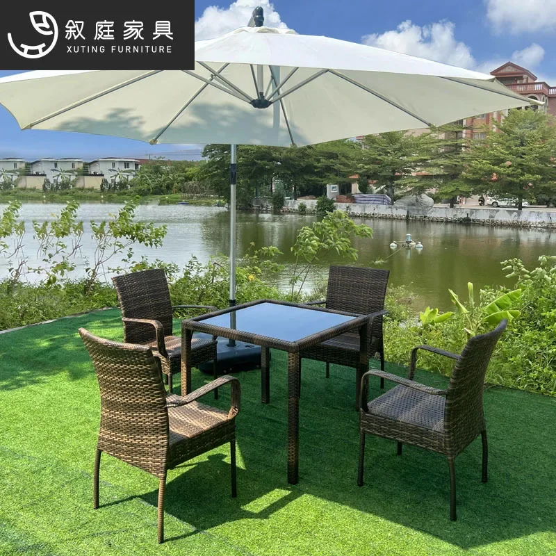 Outdoor waterproof sunscreen rattan chair furniture outdoor courtyard rattan chair living room hotel casual woven table and chai