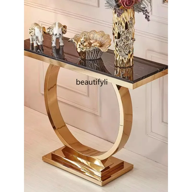 Marble Entrance Platform Modern Simple Light Luxury Stainless Steel Gold Entrance Foyer Entrance Decorative Cabinet