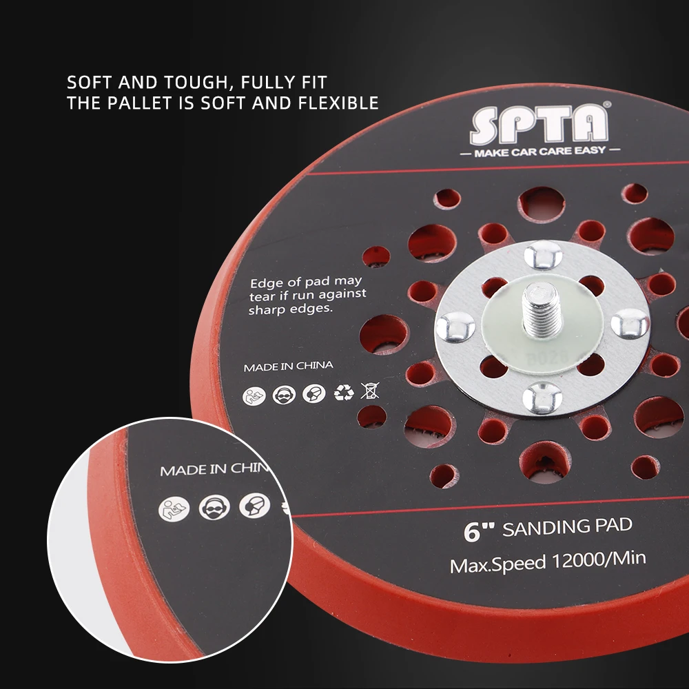 SPTA Multi Hole 6 Inch Hook & Loop DA Sander & Polisher Backing Plate Electric Dual-Action Random Orbital Sanding Pad