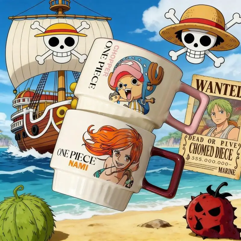 One Piece Monkey D. Luffy Ceramic Stacking Cup Set 4 Pcs Cute Anime Gift Box Home Office Desk Birthday Present Premium Quality