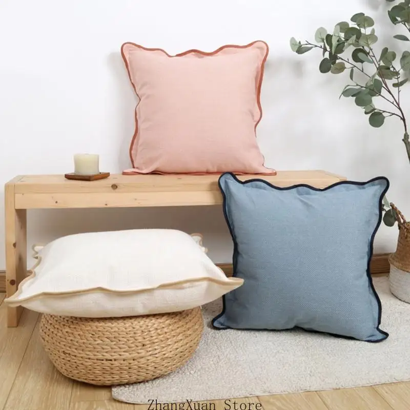 Polyester-Kissenbezug, 45 quadratisch, dekorativer Schonbezug mit Randbesatz für Stuhl, Sitz, Sofa, Akzent, 3 x – Detail 5