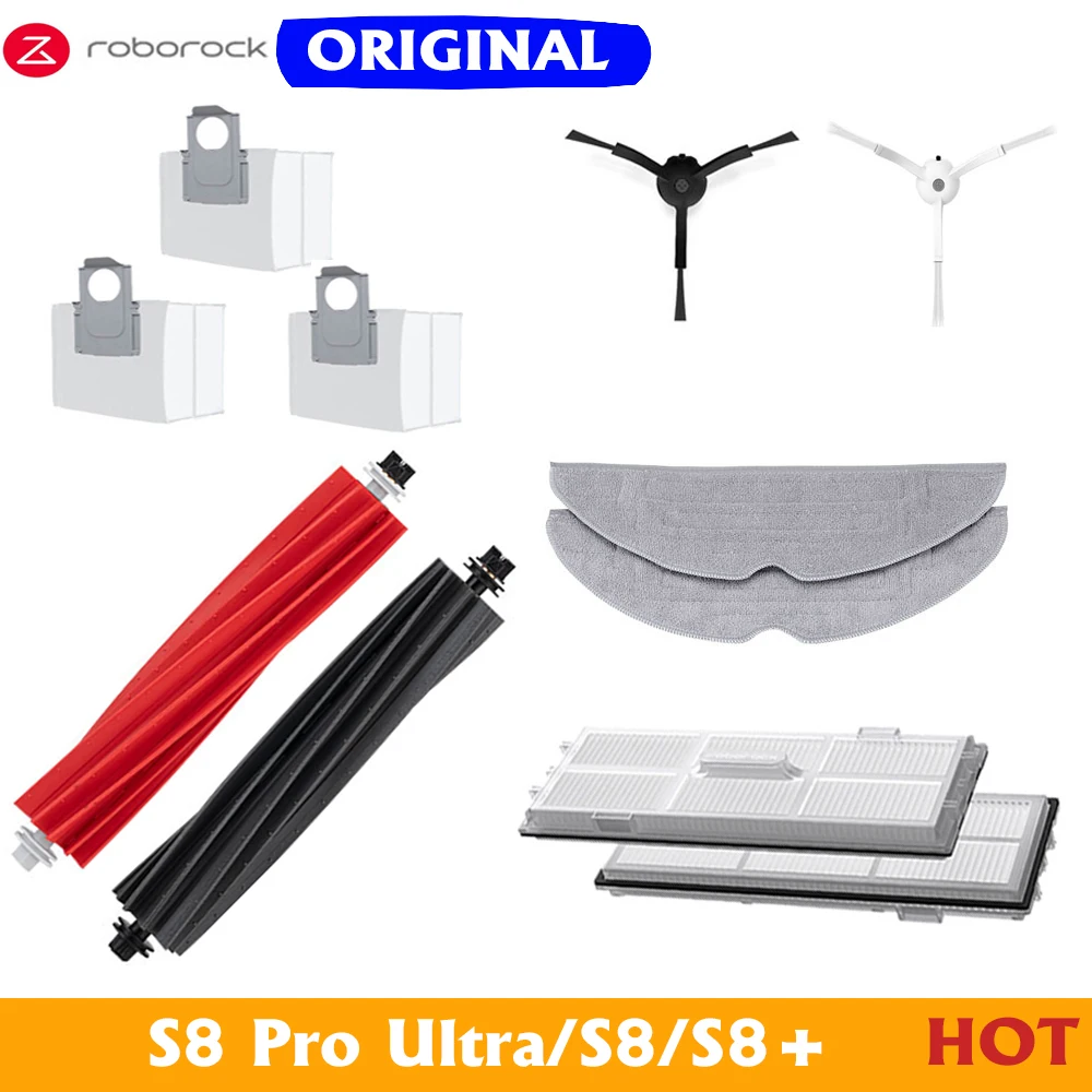 roborock s8 Dust Bag accessories Filter Mop Choth Side Brush Vacuum Cleaner mopping pad for S8+S8 Pro Ultra Original Spare Part