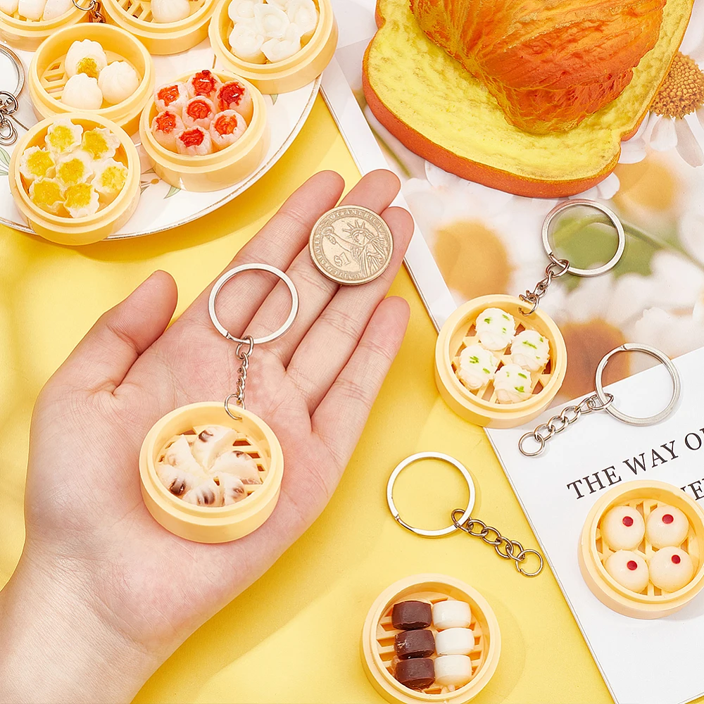 10 قطعة سلسلة المفاتيح الغذائية الصغيرة على البخار كعكة محشوة المفاتيح لطيف لذيذ الغذاء المفاتيح اكسسوارات الإبداعية حلقة رئيسية فورية