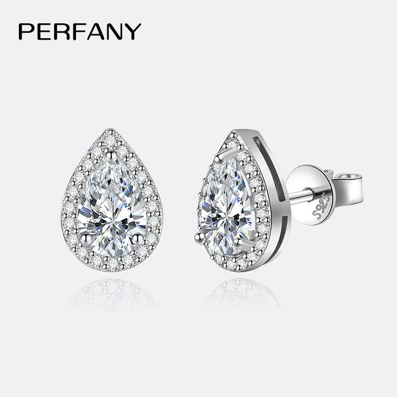 PERFANY 1CT kolczyki z moissanitem dla kobiet S925 czyste srebro kropla wody cięcie laboratoryjne diamentowe kolczyki luksusowa biżuteria