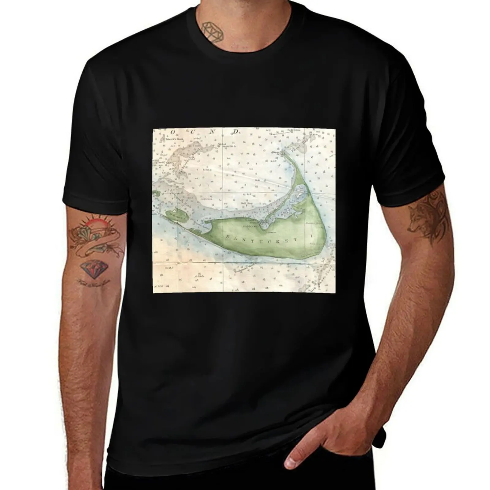 

Vintage Map of Nantucket (1857) T-Shirt t shirts for man pack cotton t shirt custom print t shirts for man graphic funny T-Shirt