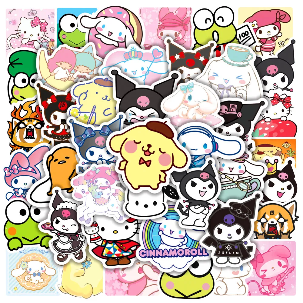 10/50 pz misto carino Sanrio adesivi Cinnamoroll HelloKitty Kuromi decalcomanie fai da te telefono bagagli Laptop chitarra decorazione adesivo giocattolo